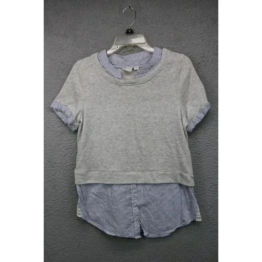 Anthropologie‎ Women's Top-Size XS-Gray and White Stripes-Layered